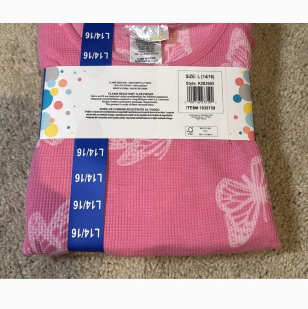 Saint Eve Youth Girls' 4-piece Short & Long Thermal Pajama Set, Pink - Large,nwt